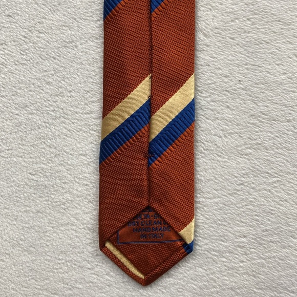 Brioni Diagonal Striped Silk Neck Tie (Orange/Blue/Ivory) - Picture 11 of 14